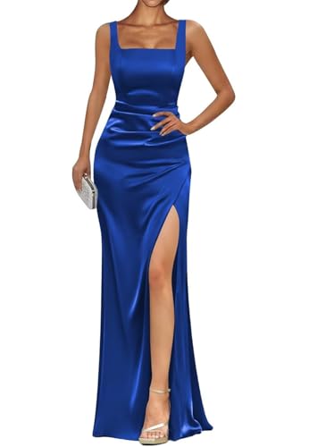 Robe en satin avec fente bleu marine dos nu sirène pour femme taille 58