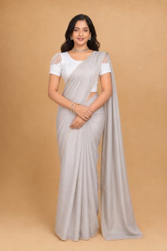 Image of SFT Women's Organza Patch Readymade Saree Blouse with Round Neck Half Sleeves Abstract Pattern Pull On Closure Regular Fit and Standard Length