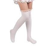 Fatu Fashion Women's Thigh High Socks Lace Boot Socks Knee High Warmer Long Stocking for Cosplay (White), FT285