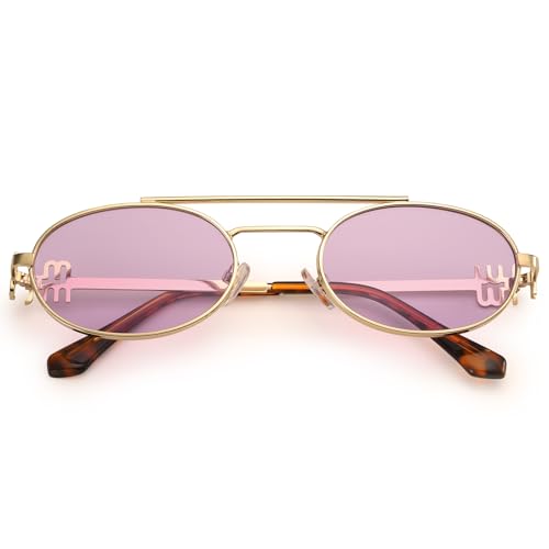 Dollger Retro Oval Sunglasses for Women Double Bridge Trendy Gold Frame Small 90s Designer Shades Sunglasses2