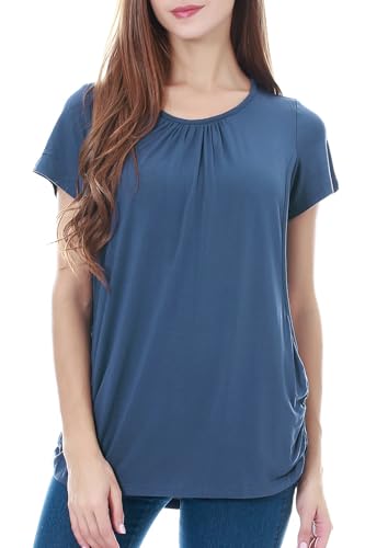 Image of Smallshow Women's Maternity Nursing Tops Short Sleeve Modal Breastfeeding Shirt XX-Large Prussian Blue