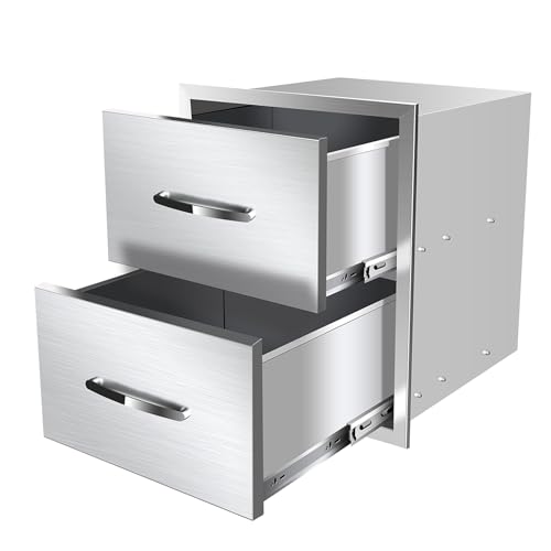 Outdoor Kitchen Drawers BBQ Drawers for Outdoor Grill Station 18W x 23H Stainless Steel Built in Cabinet with Handle Weatherproof and Durable Storage for BBQ Accessories and Trash