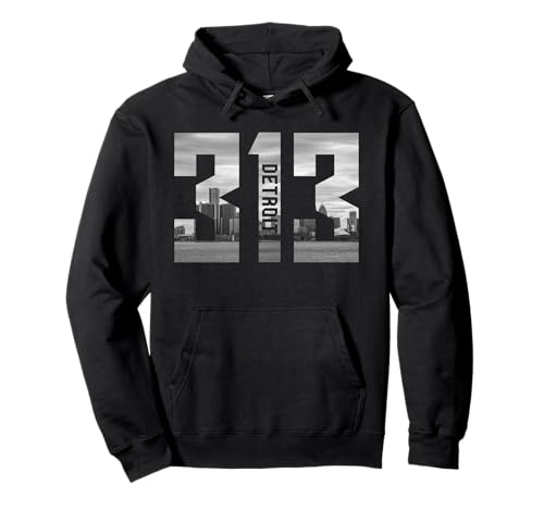 Vintage Detroit Michigan 313 Area Code Skyline Pullover Hoodie