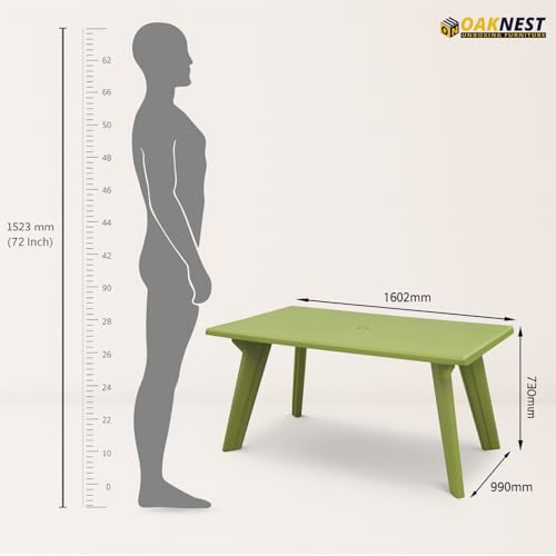 Image of Oaknest Supreme Bison 6-Seater Dining Table in Mehandi Green - Stylish & Durable Plastic Outdoor & Indoor Table, Weatherproof, Easy-Clean Family Dining Solution