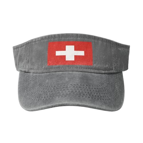 Stylish Sun Hat for Women - Packable Beach Hat with UV Protection, Wide Brim Visor Cap, Perfect for Summer, Golf, and Gardening Swiss Flag Gray