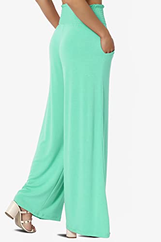 TheMogan Women's Smocked Ruffle High Waist Wide Leg Pants Casual Loose Yoga Lounge Pajama4