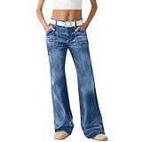 Ausgestellte Jeans für Damen, Bootcut-Bein, Denim-Hose, leicht, lässig, wassergewaschen, Used-Look, Hip-Hop, Y2K, Streetwear, blau, M