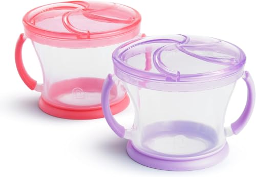 Munchkin Snack Catcher Toddler Snack Cups, No Spill, Pink/Purple, 2 Count (Pack of 12)