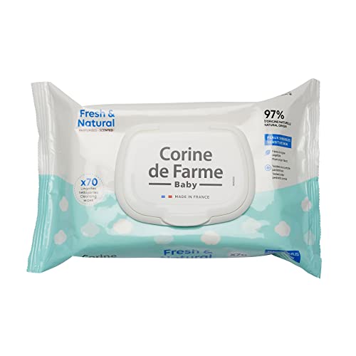 Corine de Farme - Lingettes Bébé Nettoyantes - Change Fresh & Natural x70, Produit avec Fibre d'Origine Végétale, 97% d'Origine Naturelle, Capot Refermable