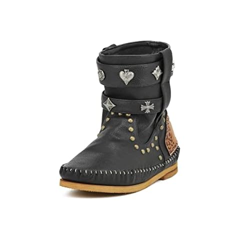 QUEEN HELENA Indianini Spring Summer Boots Women Leather Black Ankle Boots with Heel Spring Summer Soft Casual with Studs Black Size: 8 UK Cover