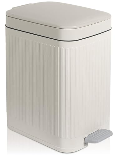 Image of rejomiik Small Bathroom Trash Can with Lid Slim Soft Close Garbage Can Step Wastebasket Container Trash Bin for Office Bedroom Kitchen Living Room (2.6 Gallon Cream)
