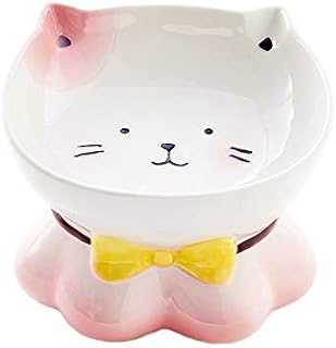HCHLQLZ Pink Ceramic Tilted Raised Pet Bowls for Cats and Dogs Elevated Cat Food Bowls Water Bowl Dish Stress Free, Backflow Prevention, Made to FDA/EC&ECC European Standard300ML