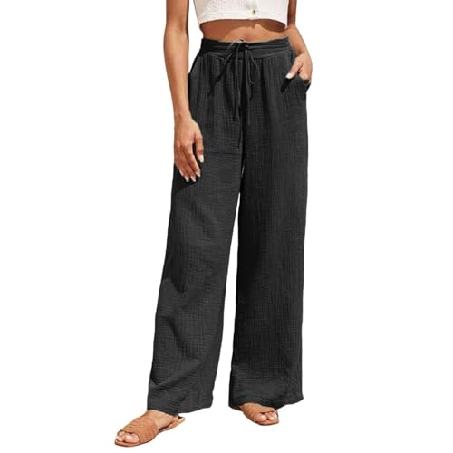 Womens Capri Pants for Summer Petite Length Linen Capris Cropped Pants Plus Size Drawstring Elastic High Waist Joggers