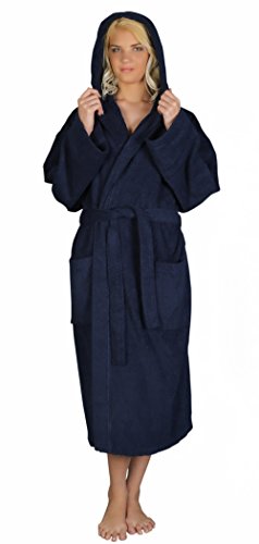 Arus Women s Hooded Classic Bathrobe Turkish Cotton Robe (S-M,N.Blue)