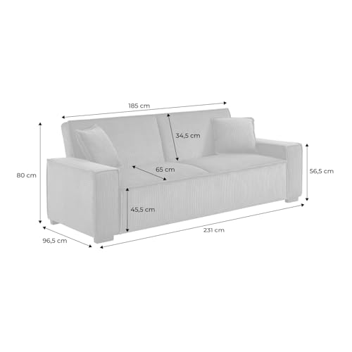 Alice's Garden sweeek - Canapé Convertible 3 Places Gris foncé Velours côtelé L 231 x P 96.5 x H 80cm - 8