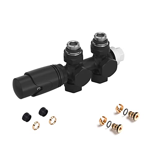 FistConcept Hahnblock 6 Wege Multiblock Ventil Set mit Thermostatkopf (Schwarz Matt)