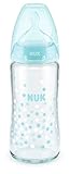 NUK First Choice+ - Biberón de cristal (0-6 meses, 240 ml), color azul