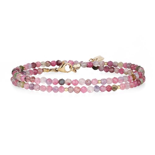 COAI Women's Crystal Bracelet, Adjustable Double Layered Faceted Gemstone Beaded Bracelet for Women 3mm