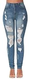 AMRSPENG Women's High Waisted Distressed Skinny Ripped Jeans, Light Blue, Size 10