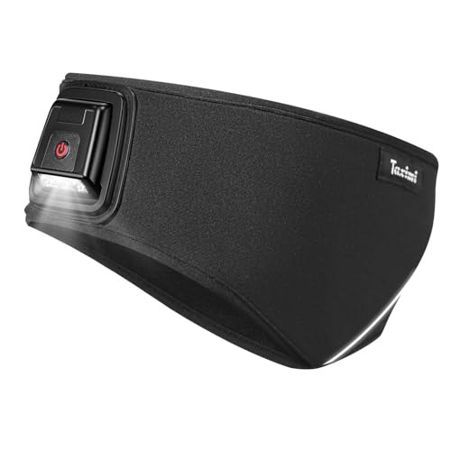 Taximi LED Head Torch Rechargeable, Winter Headbands for Women Men, Thermal Running Ear Warmer Headband with 3 LED Lights for Camping Fishing Hiking Hunting (Black)