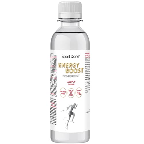 Sportdone - Pre Workout en Monodosis | Sabor Lollipop | Con Beta-Alanina, Arginina y Cafeína | Energía Inmediata y Rendimiento | Formato Botella 15 g