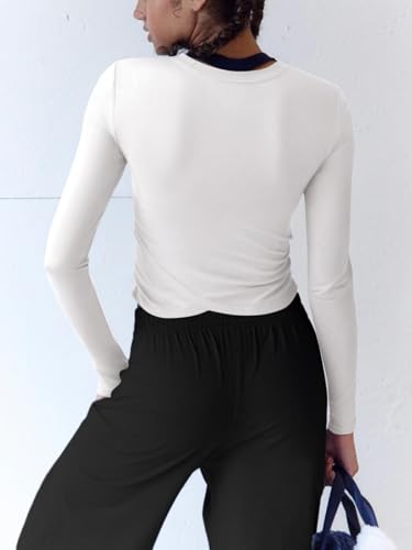 LASLULU Womens Sexy Crossover Crop Top Long Sleeve Workout Tops Crewneck Athletic Yoga T-Shirts Fall Outfits3