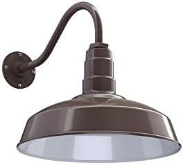 Steel Lighting Co. Gardena Barn Light | Outdoor Wall Mounted | 16" Dome | 16" Gooseneck | Farmhouse Light Made in America | Dark Bronze Exterior/White Interior