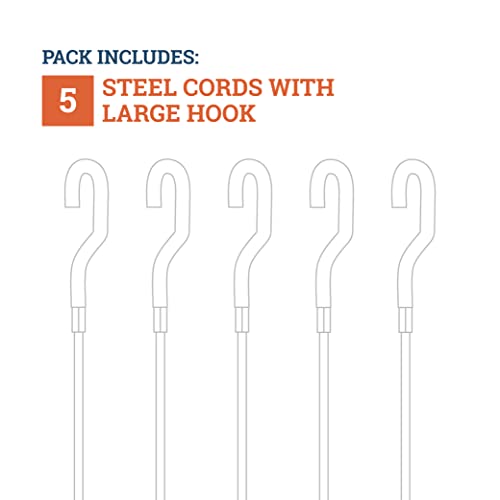 Image of Steel Picture Hanging Cord 2mm Diameter 72-Inch with Large Hook - Compatible with TR101 Wall Track Picture Hanging System - Supports Up to 28 lbs - 5 Pack