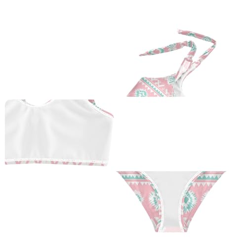 Wusikd Pink Teal Girls Swimsuits Two Piece Plaid Swimwear Bikini Set for for Girls Size 3T4