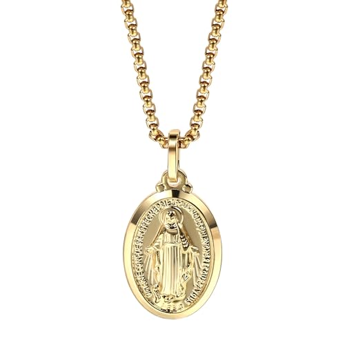 18K Yellow Gold virgen de guadalupe necklace Religious Jewelry Our Lady Virgin Mary Pendant Necklaces for Charms Women Men Accessories Chains Vintage Colar Medalla De la Virgen Milagrosa Virgencita