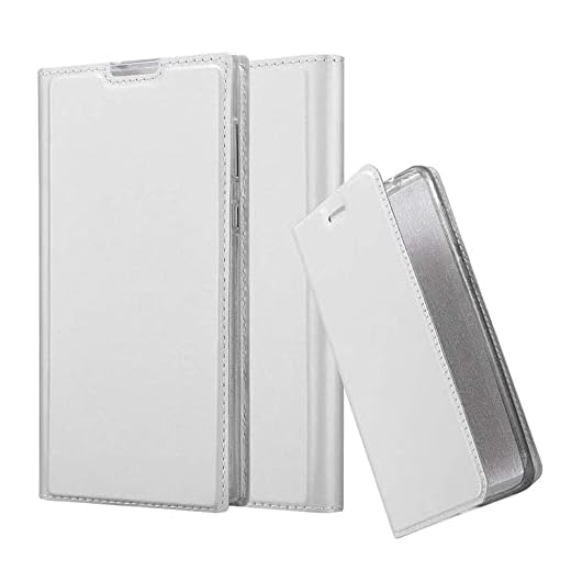 Cadorabo bokfodral fungerar med Sony Xperia L1 i klassigt silver – med magnetisk stängning, stativfunktion och kortfack – plånbok etui fodral fodral PU-läder flip
