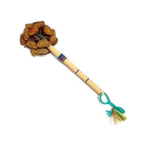 Natural Cacho Seed Pod Shell Nut Shaker Bamboo Wooden Handle Stick Rattle Maraca Handmade Percussion Gifts Peruvian Musical Instrument Cover