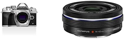 Olympus OM-D E-M10 Mark IV Micro Four Thirds System Camera, 20 MP sensor, 5-axis image stabilizer, selfie LCD screen, electronic viewfinder, 4K video, powerful AF, Wi-Fi, black