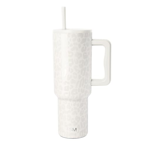 Image of Simple Modern 40 oz Trek Tumbler with Handle and Straw Lid | Cup Holder Friendly Insulated Stainless Steel Travel Mug | Cream Leopard