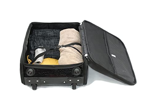 Kit Mala de Viagem de Bordo Quadrada Couro Jacaré Cor: Preto