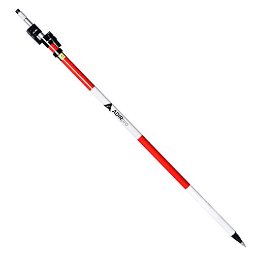 AdirPro Aluminum Prism Pole - Telescopic 12’ (3.7m) – Fixed Adapter Tip – Quick Release Clamp - Metric Graduation - Strong & Lightweight GPS Pole - for Use with Prisms - Rover Rod - GNSS Instruments
