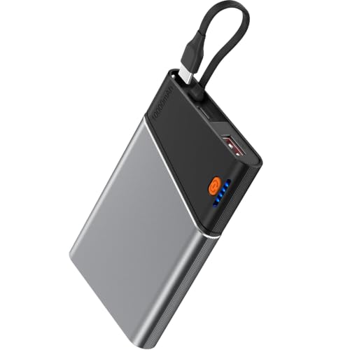Image of Aaoyun 10000mAh Portable Power Bank, 22.5W PD Fast Charging Battery Pack with Built-in USB-C Cable, Ultra-Slim External Phone Charger for iPhone 17 /16 /15, Samsung Galaxy S24, Android (Grey)