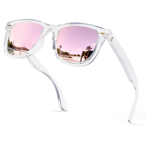Myiaur Classic Sunglasses for Women Polarized Driving Anti-Glare UV400 Protection, A65 Clear Frame/Rose Gold Mirrored Polarized Lens, Medium