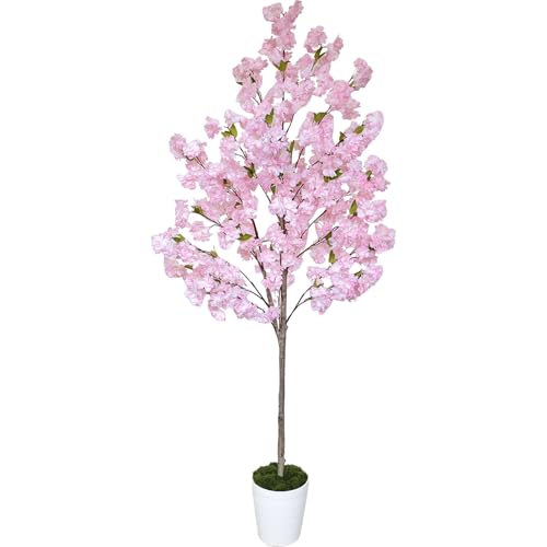 Gpromigent 桜 造花 インテリア 枯れない花 おしゃれ フェイクグリーン 人工観葉植物 大型 200cm 鉢付き、人工桜 本物そっくり インテリアグリーン お世話不要 水やり不要 安心 安全 防水 高耐久 樹木模型、リアル 鉢植え 室内 屋外 フ