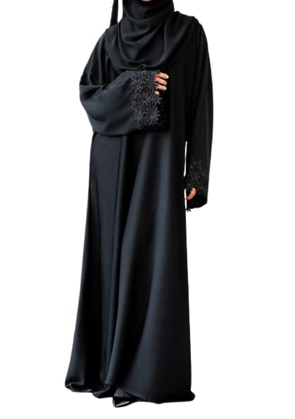 Samaira FashionBlack Nida Lace Korean Abaya Long Maxi Dress Long Sleeves Evening Dress Abayas for Women Muslim Party Wear Naqab Hijab Burkha