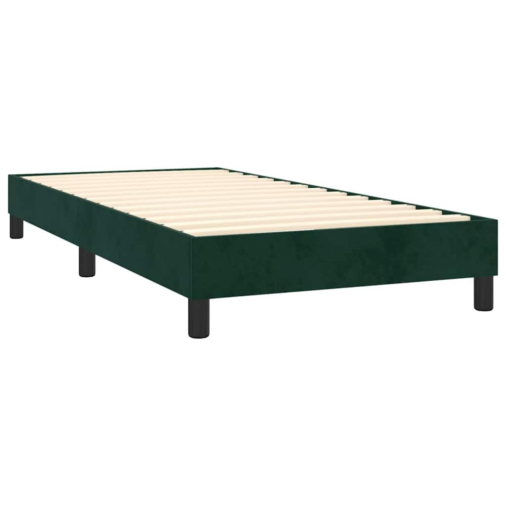 Cama con somier, color verde oscuro, 90 x 190 cm, terciopelo con colchón de muelles ensacados y colchón de dureza media para un sueño reparador