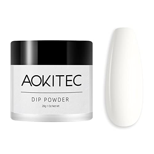 Aokitec Polvo de Inmersión para Uñas Polvo Francés Arte de Uñas para Principiantes Bricolaje de Salón de Manicura en Casa sin Olor y Duradero, sin Necesidad de Curado con Lámpara de Uñas, Blanco, 1 oz Cover