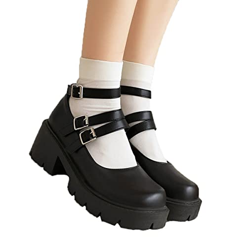ALFAAL Zapatos Mary Jane Zapatos de Vestir for Mujer Puntera Redonda Zapatos de Princesa Lolita Plataforma Gruesa de Mujer (Color : Negro, Size : 34 EU)