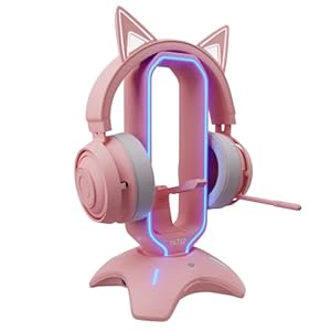 Tilted Nation RGB Gaming Headset Stand – 3 in 1 Pink Headphone Stand with Mouse Bungee and 2 Port USB Hub Charger – The Ultimate Gaming Accessory and Gamer Gift – RGB Headphone Holder for Desk