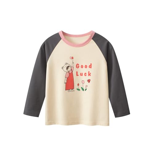 Meufam Boys' and Toddler Spring and Summer Embroidered Graphic Long Sleeve T-Shirts (Beige,100/2-3 Y,3 Years,2 Years,Unisex,Big Kid,US,Age)