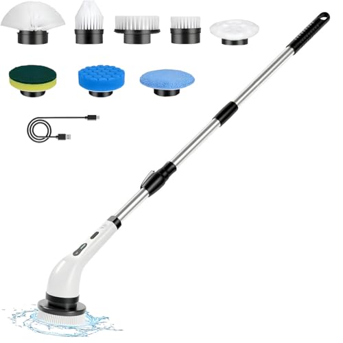 Sichler Haushaltsgeräte Akku Bürste: 2in1-Akku-Reinigungsbürste, Teleskopstab, 125 cm, 8 Aufsätze, 2.000mAh (Elektrische Reinigungsbürste, Reinigungsgeräte, Auto Heizung)
