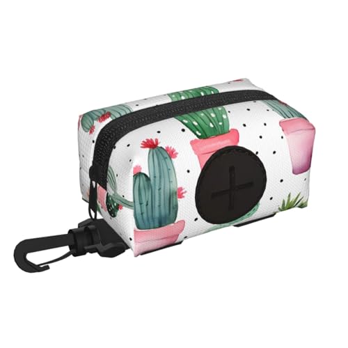 AYCZN Cactus Floral Dog Poop Bag Holder Cacti Flower Waste Bag Dispenser for Leash Portable Poop Bag Carrier Pouch for Dogs
