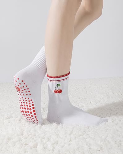 Image of Yawlsow Pilates Grip Socks for Women Yoga Grippy Socks Cute Barre Non Skid Athletic Crew Sticky Sock Workout Hospital