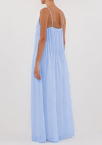 ABINGOO Women Summer Spaghetti Strap Maxi Dresses Sleeveless V Neck Pleated Backless Flowy Loose Beach Vacation Long Sundress - Image 4