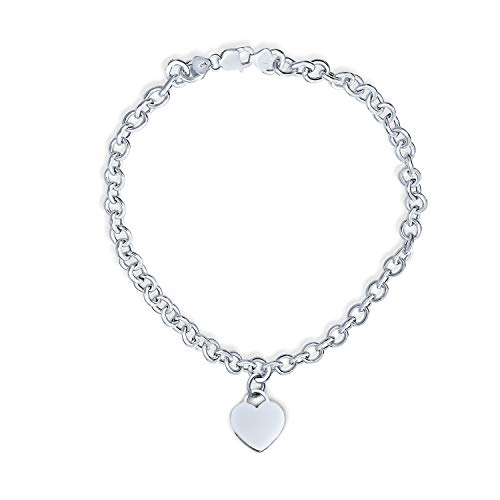 Bling Jewelry Personalized Substantial Solid Link Heart Shape Tag Charm Bracelet 7.5 8 Inch Necklace 16 Inch For Women Teens .925 Sterling Silver Made in Italy Customizable2